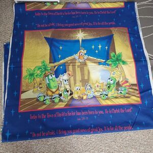 Veggie Tales Nativity Scene Fabric 208" X 4.5" Cranston Village 2008  *READ*